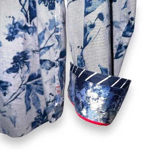 Au Noir Button Down Shirt Floral Size 5 Modern Classic Dress Shirt Navy Dryden - Picture 9 of 10